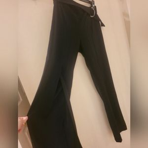 White House Black Market black split hem flair dress pants with belt size 2